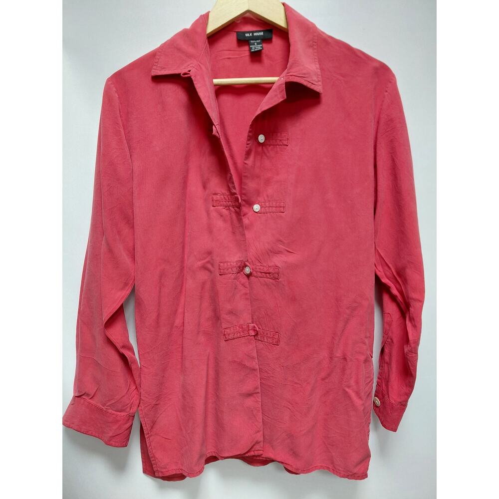 SILK HOUSE Button-Up Shirt Red Solid Long Sleeve Size S